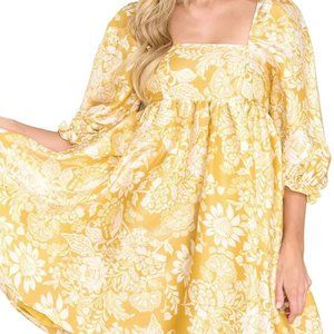 Women's Boutique Brand Puff Sleeve Floral Print Babydoll Dress